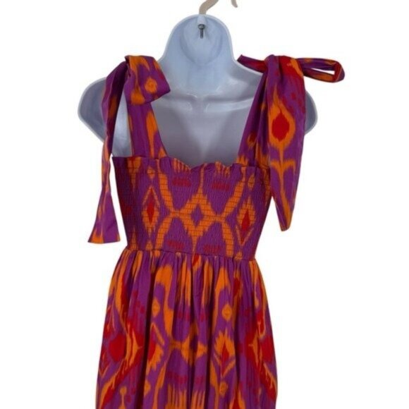 Sheridan French NEW Kelly Maxi Bow Dress in Sunset Ikat Purple Orange Size L - Picture 6 of 9